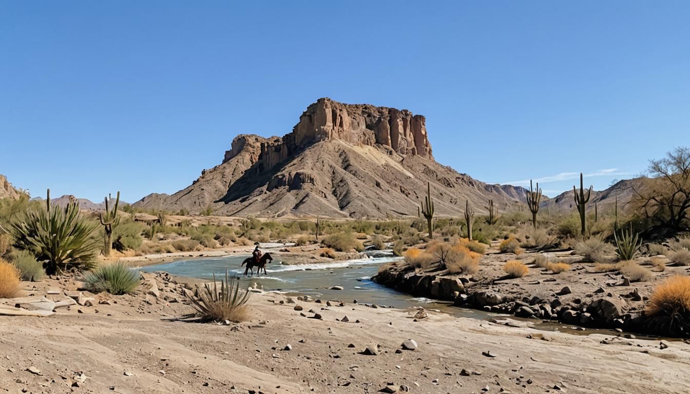 Mexican Bandits Ride Through Desert: Watercolor Painting