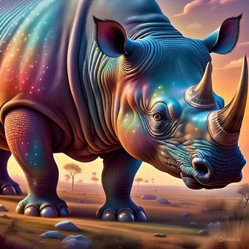 Surreal Rhino Digital Artwork in Vibrant Gradient