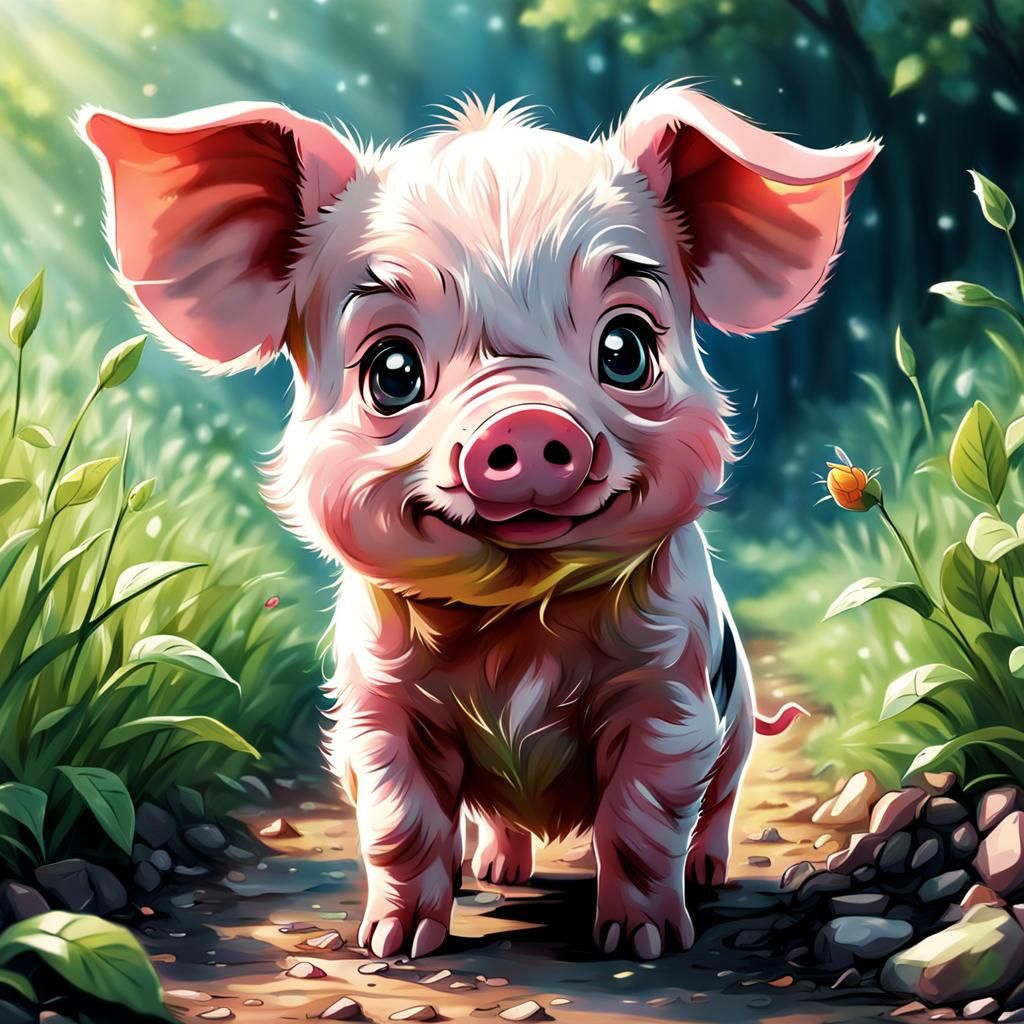 Adorable Piglet in Anime Manga Style