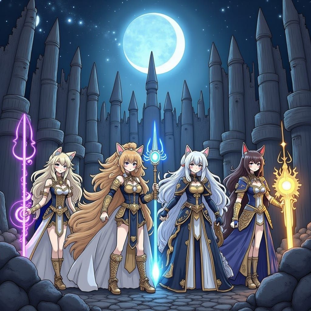 Magical Girl Band in Fantasy Armor with Arcane Energy