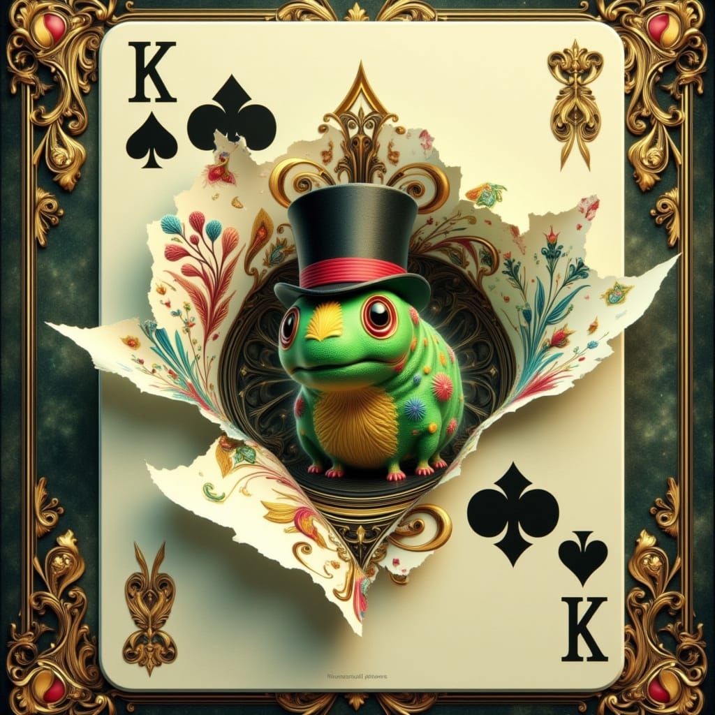 Caterpillar Emerges From Playing Card in Fantasy Style