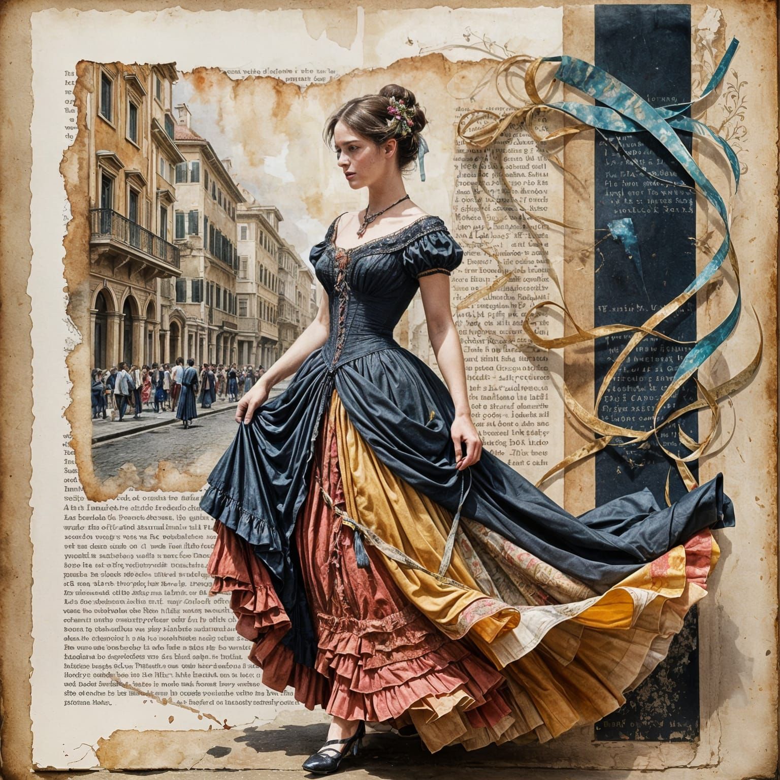 Elegant Victorian Lady in Rome: Watercolor Illustration