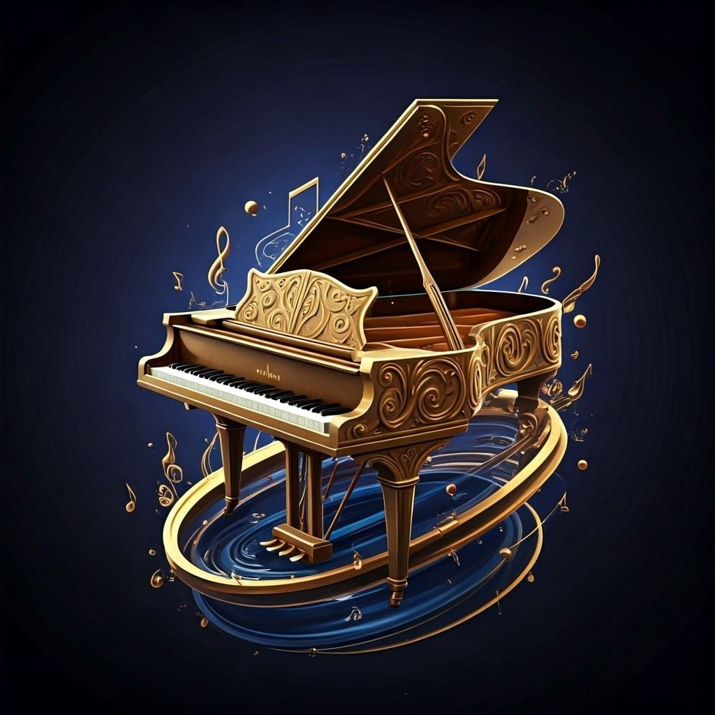 Majestic Piano Formed from Musical Notes, in Cinematic Reali...