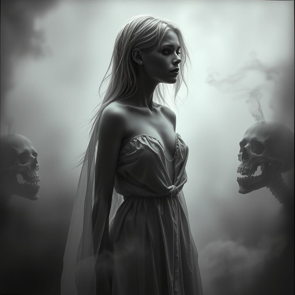 Ethereal Ghost Emerges from Gothic Horror Veil