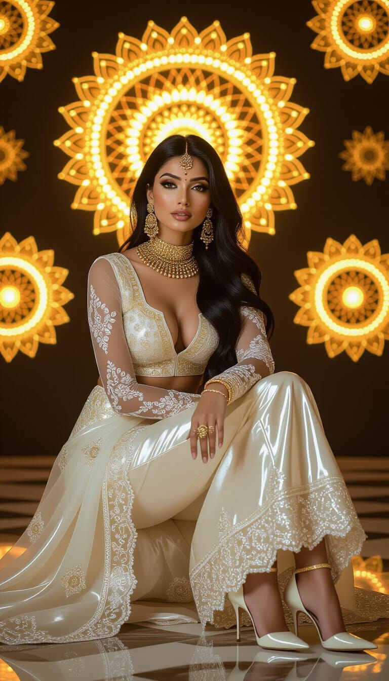 Woman with Indian Jewelry and Golden Mandalas