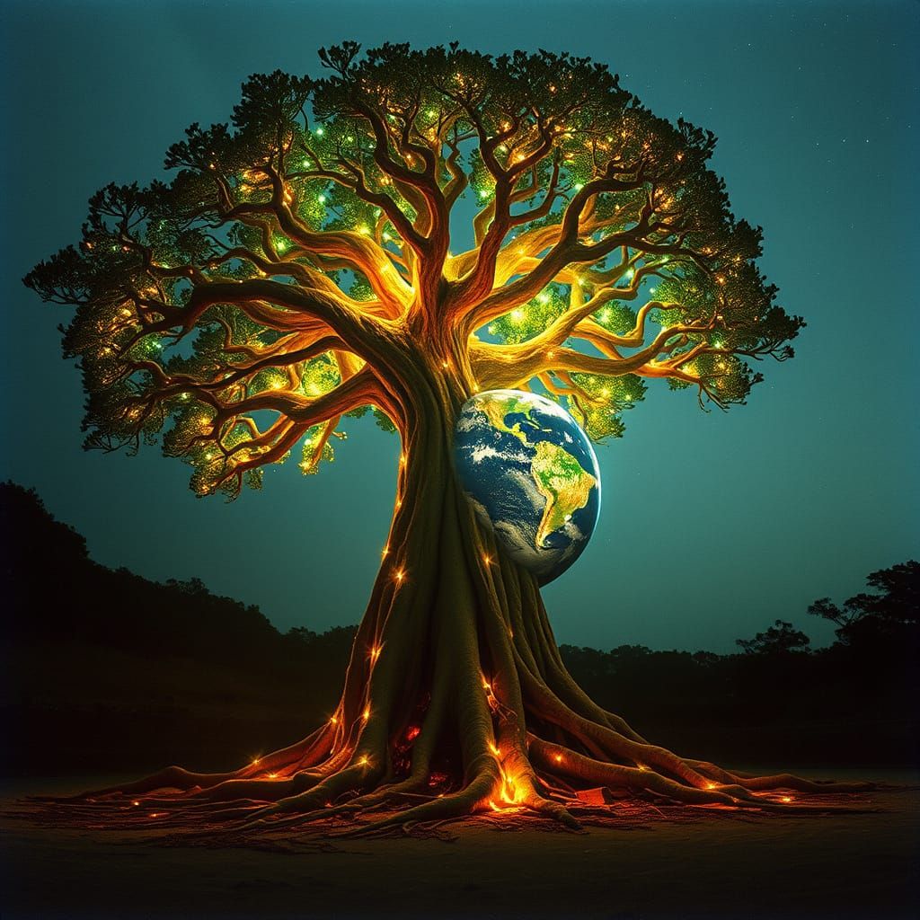 Colossal Tree Birthing Earth: A Cinematic Still