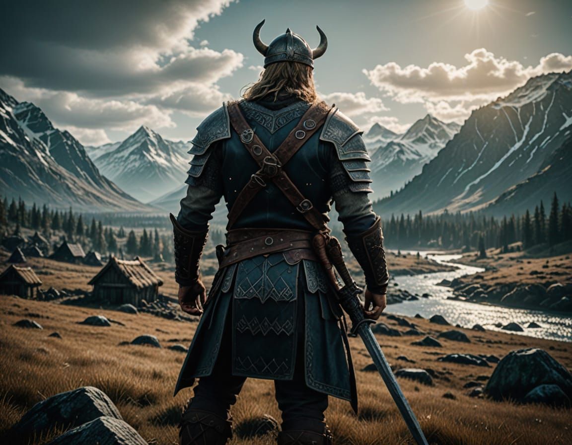 Epic Viking Warrior in Skyrim Cinematic Film Still