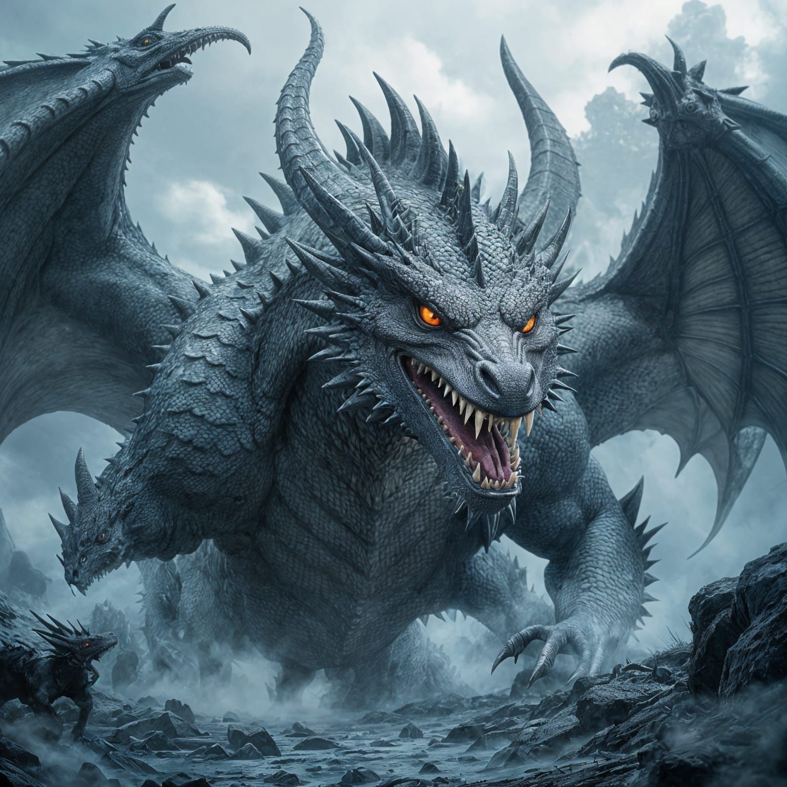 Ultra-Realistic Fierce Dragon with Detailed Stone Scales