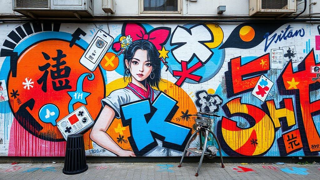 Energetic Neon Nostalgia: Urban Graffiti Mural