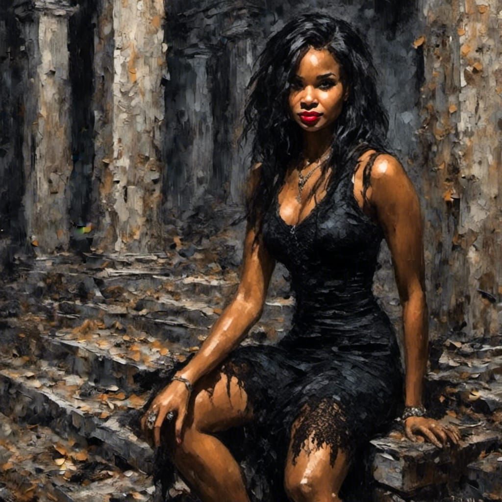 Gothic Impasto Portrait in Dark Abandoned Graveyard