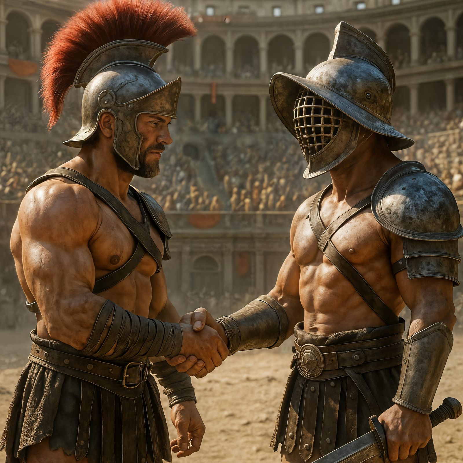 CGI Gladiators Shake Hands in Ancient Rome