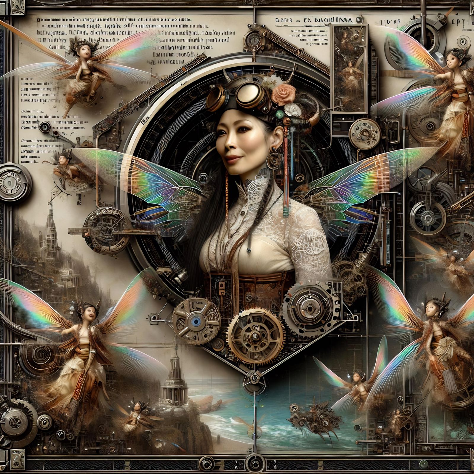 Steampunk Techpunk Collage with Arcticpunk Woman and Mechani...