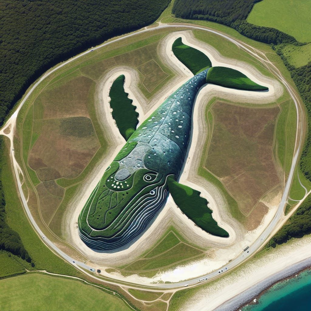 Aerial View of Whale Geoglyph Landscape Art