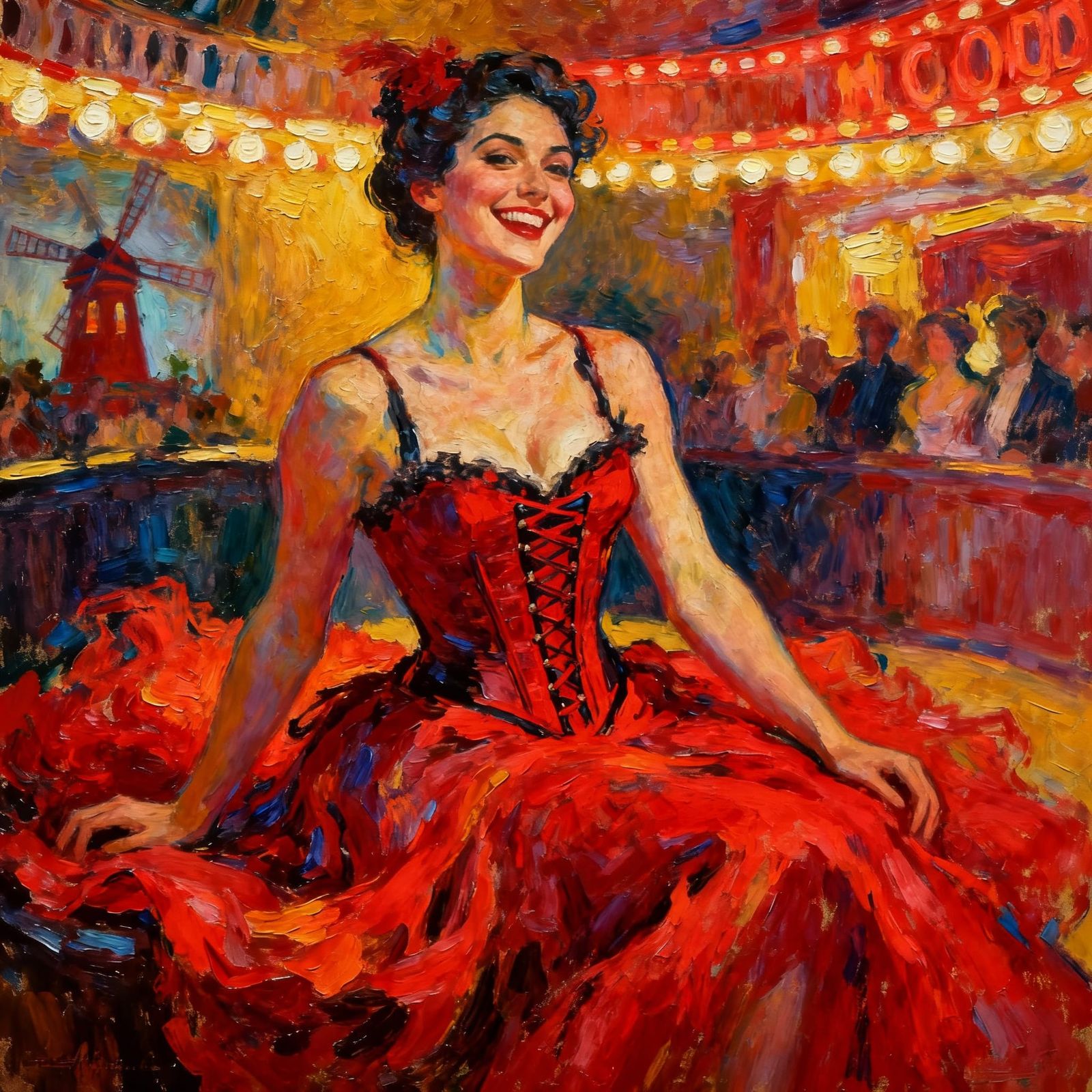 Toulouse Lautrec Style Portrait of a Moulin Rouge Dancer