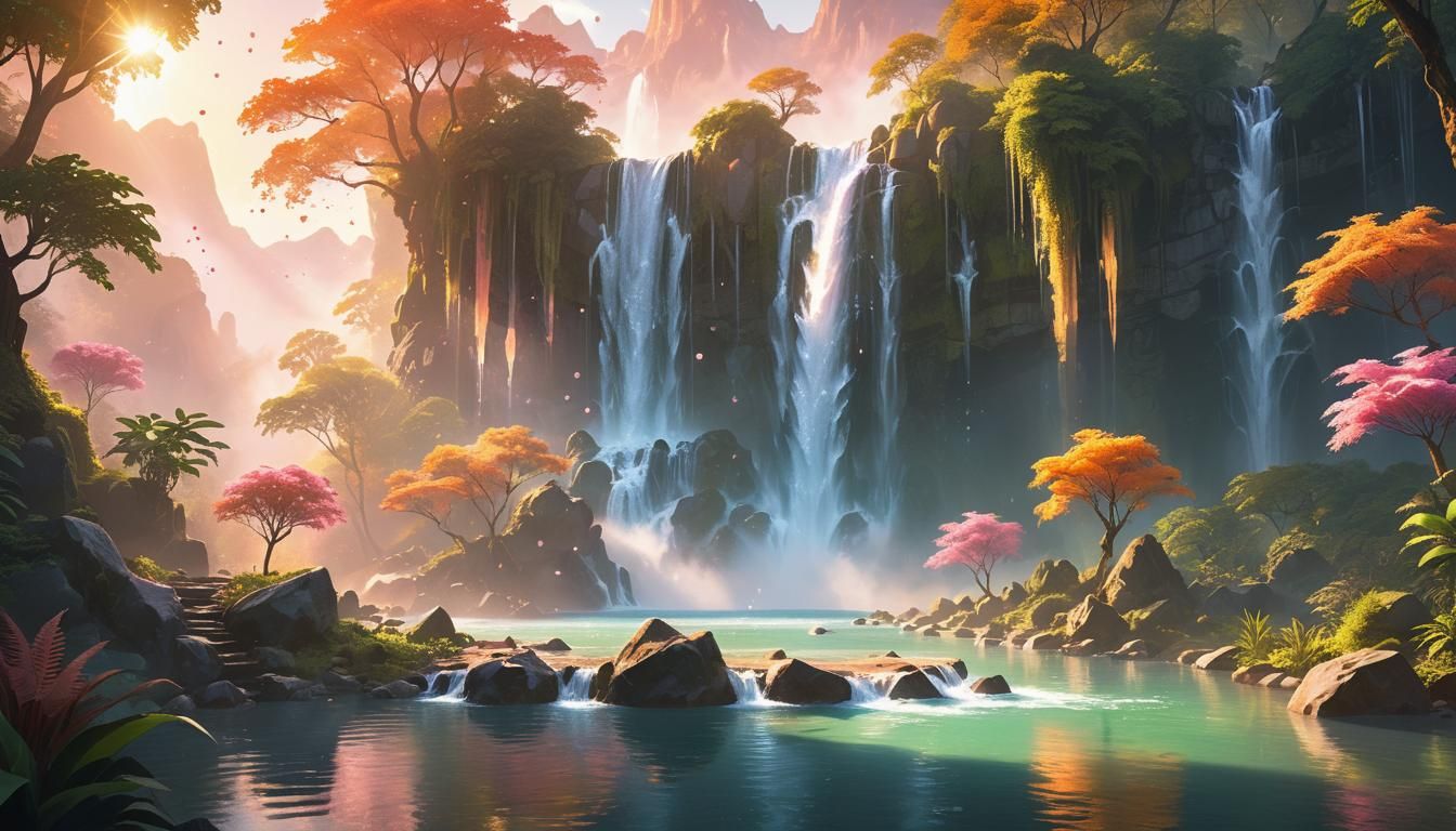 Waterfall in Hidden Valley: Digital Illustration