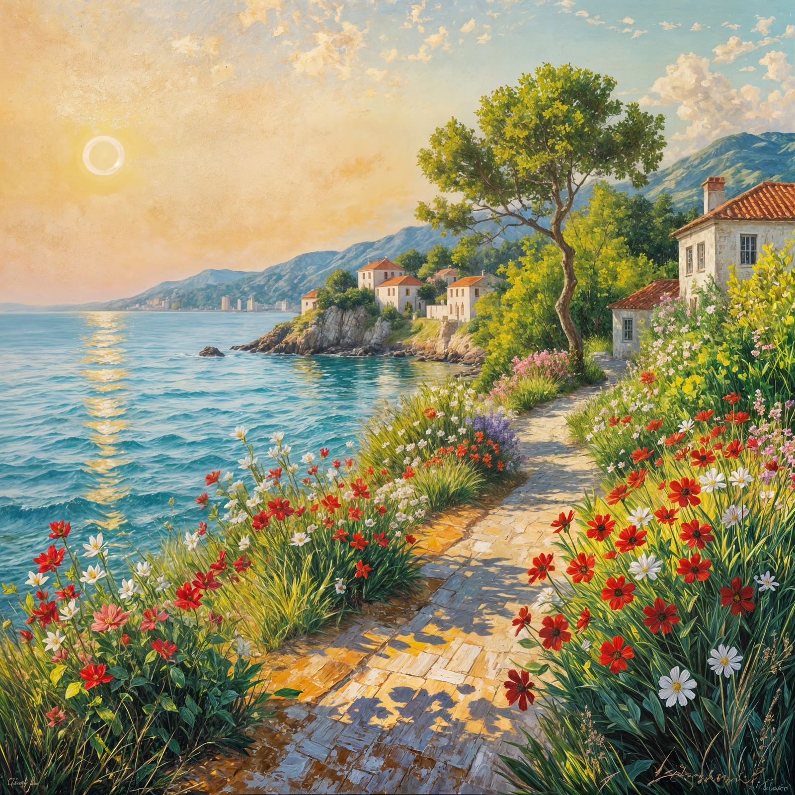 Lush Seaside Landscape Oil Painting Masterpiece
