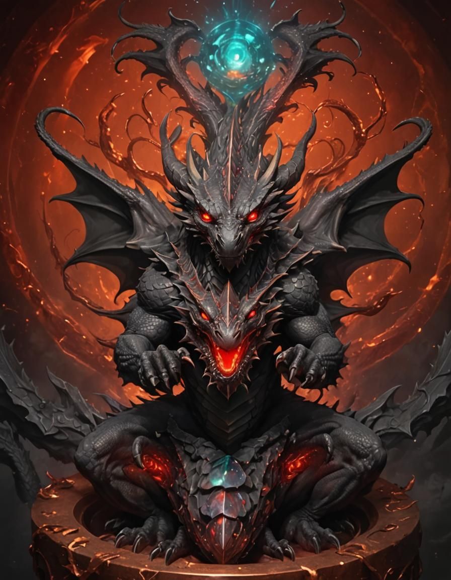 Dark Gray Dragon in Copper Jewelry, Neofuturistic Art