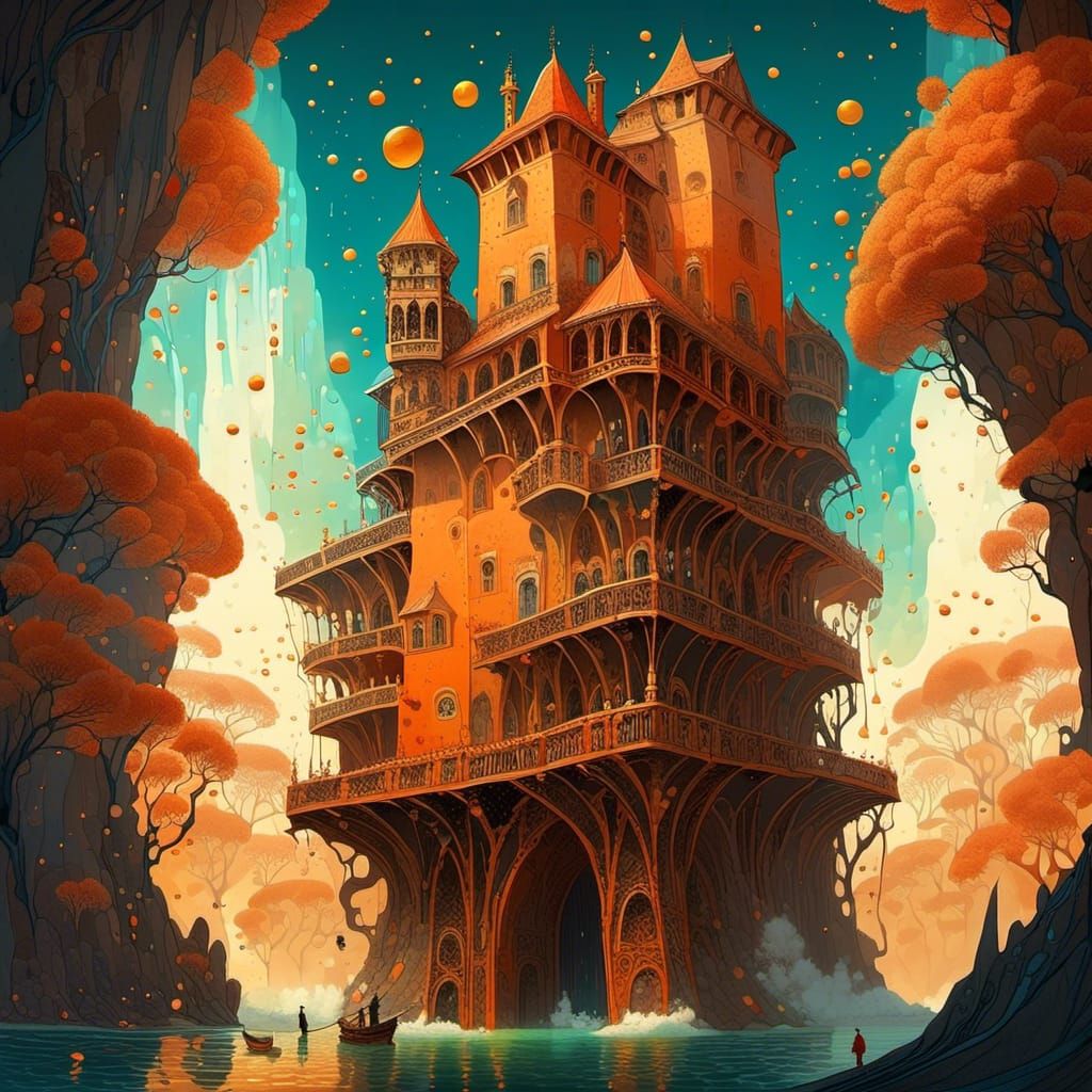 Vibrant Orange Tower Digital Illustration