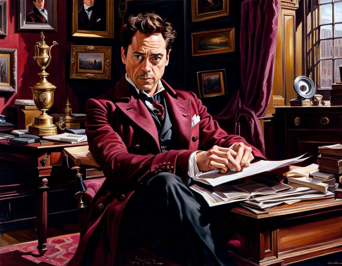Sherlock Holmes Deep in Thought: Hyperrealistic Oil Painting