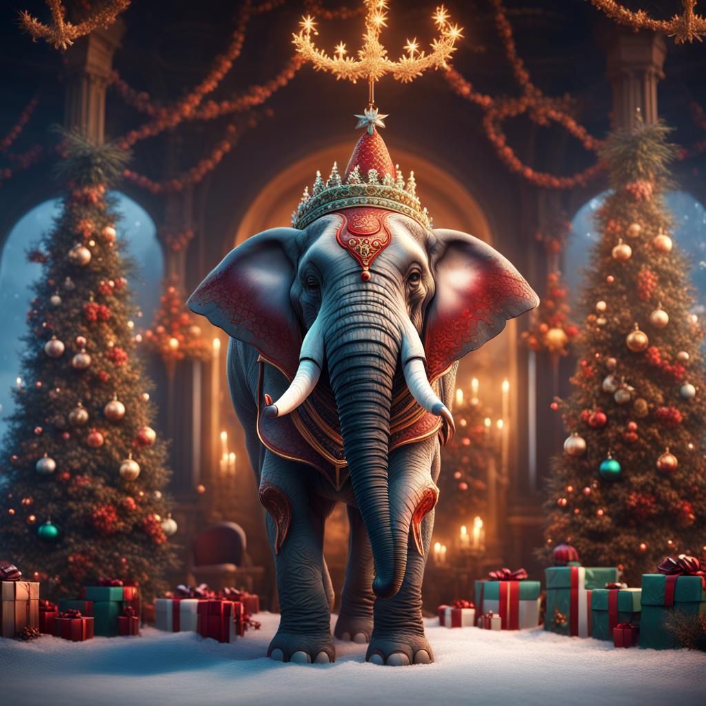 Majestic Christmas Elephant Fantasy Concept Art