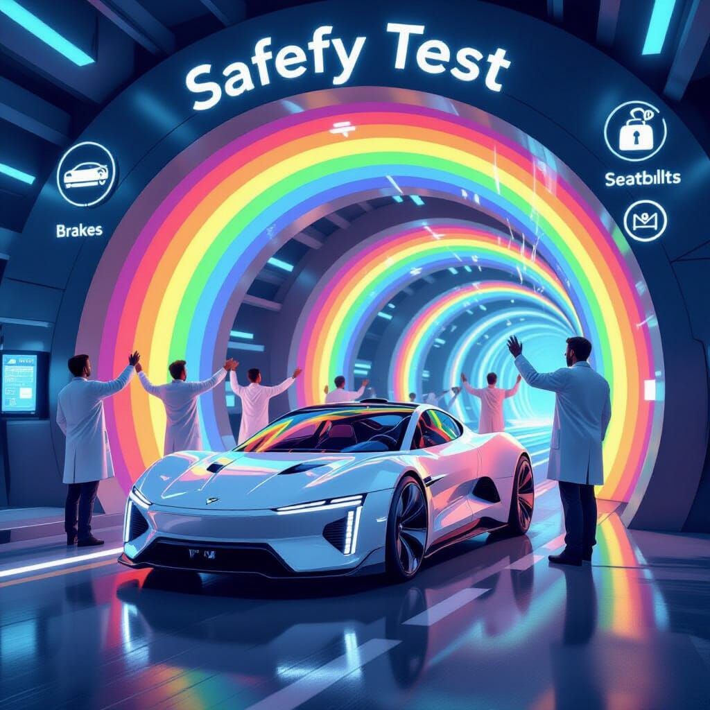 Car Safety Test Success in Futuristic Digital Art
