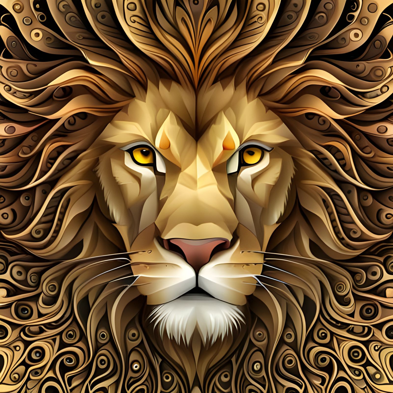 Majestic Lion Portrait in Abstract Fractal Style