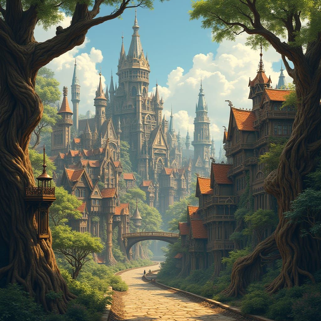 Surreal Medieval Metropolis Blends Ancient and Futuristic Wo...