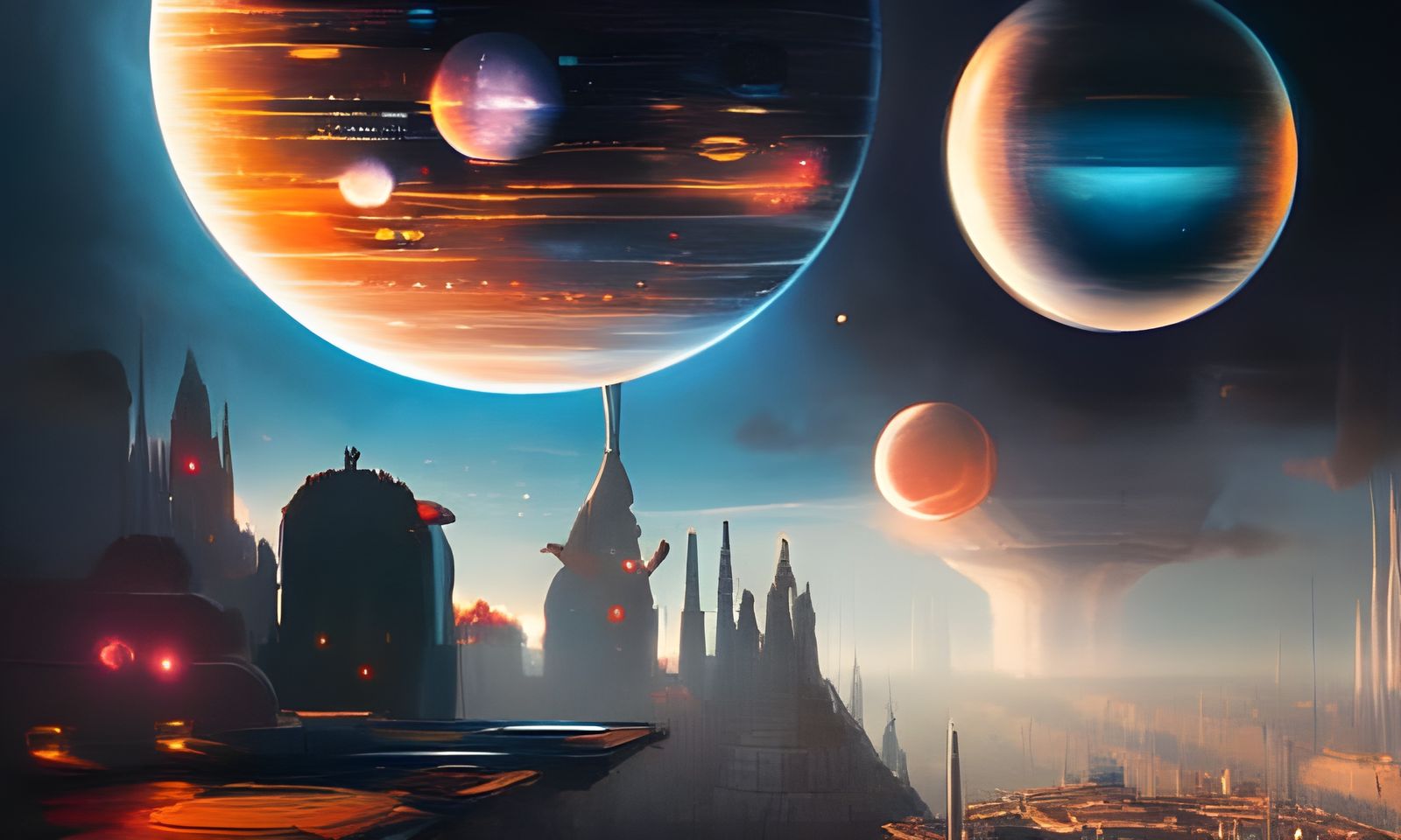 Cosmic City Floating in Space: Digital Art