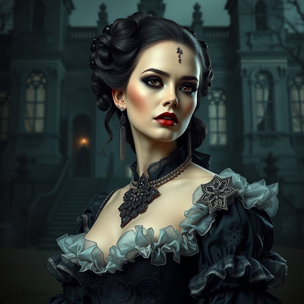 Gothic Portrait of Woman in Victorian Attire