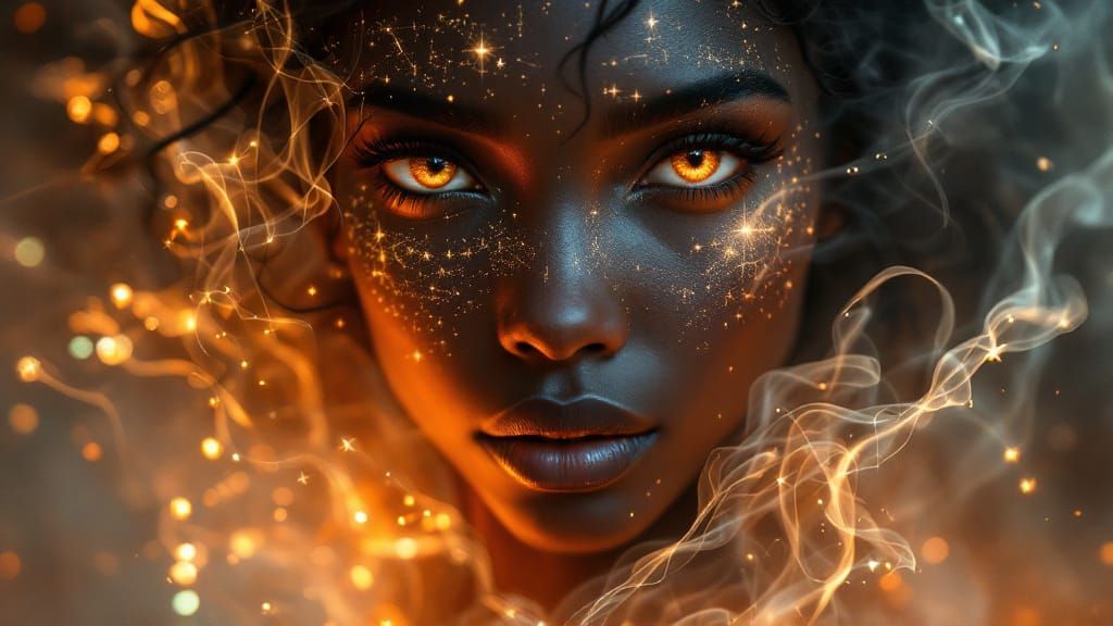 Aboriginal Woman Personifying Primal Forces as Surreal Art