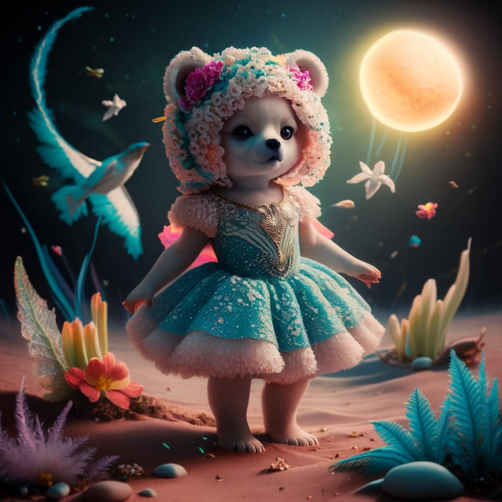 Sea Glass Couture Bear-Orchids Dance on the Shore