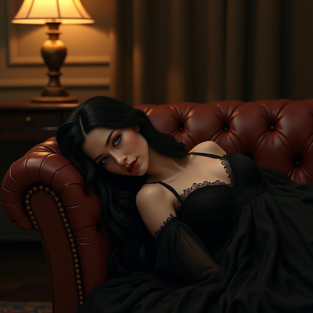 Serene Woman in Black Gown: Fantasy Concept Art