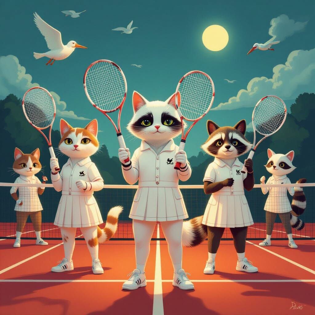 Animals Play Tennis on Surreal Courts