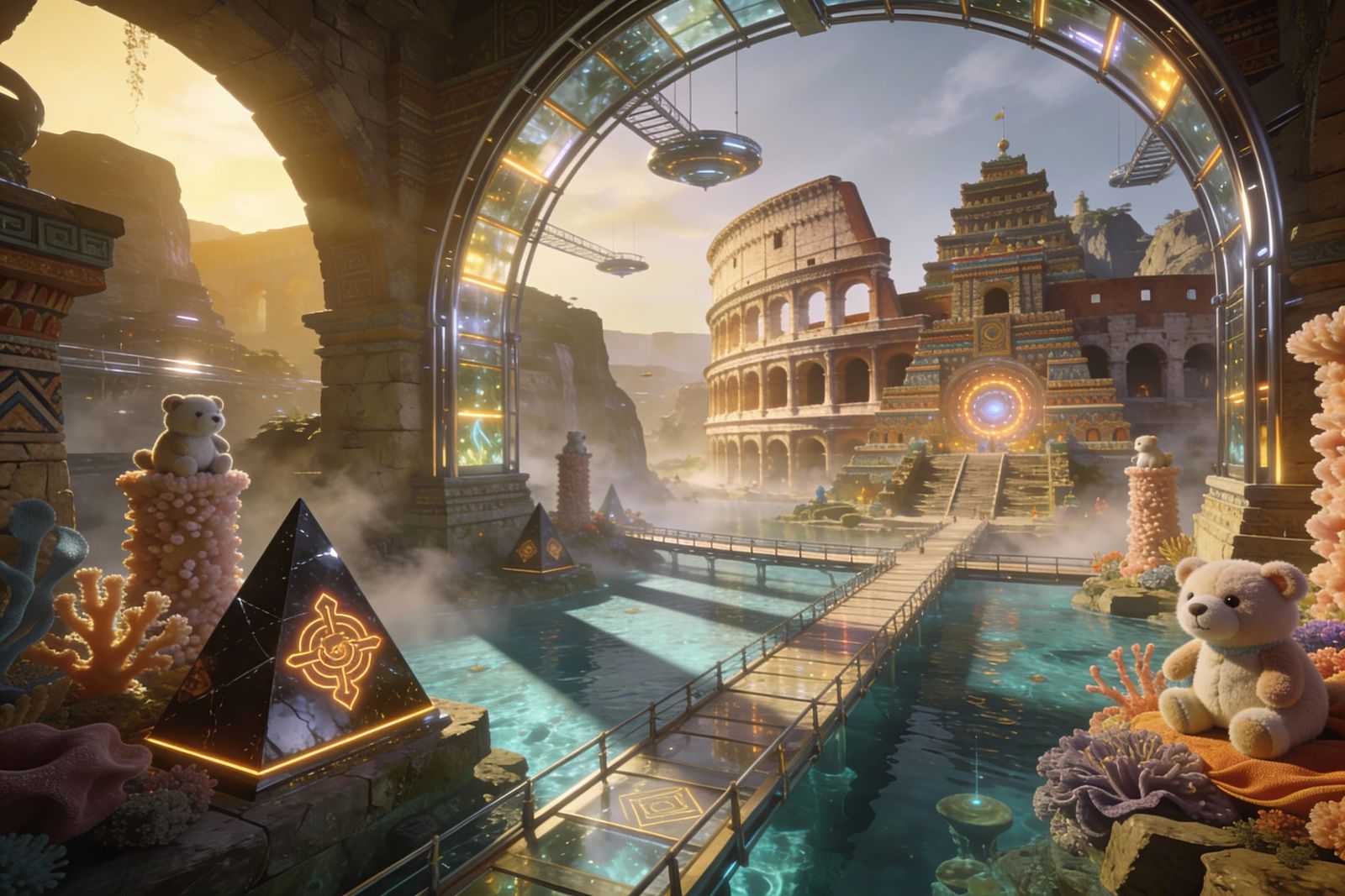 Futuristic Rome Fuses Colosseum With Cyberpunk Aztec & Atlan...