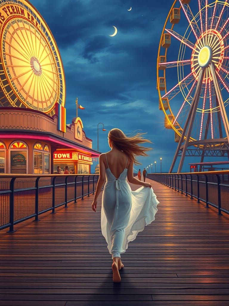Summer Night Boardwalk Stroll in Art Nouveau Style