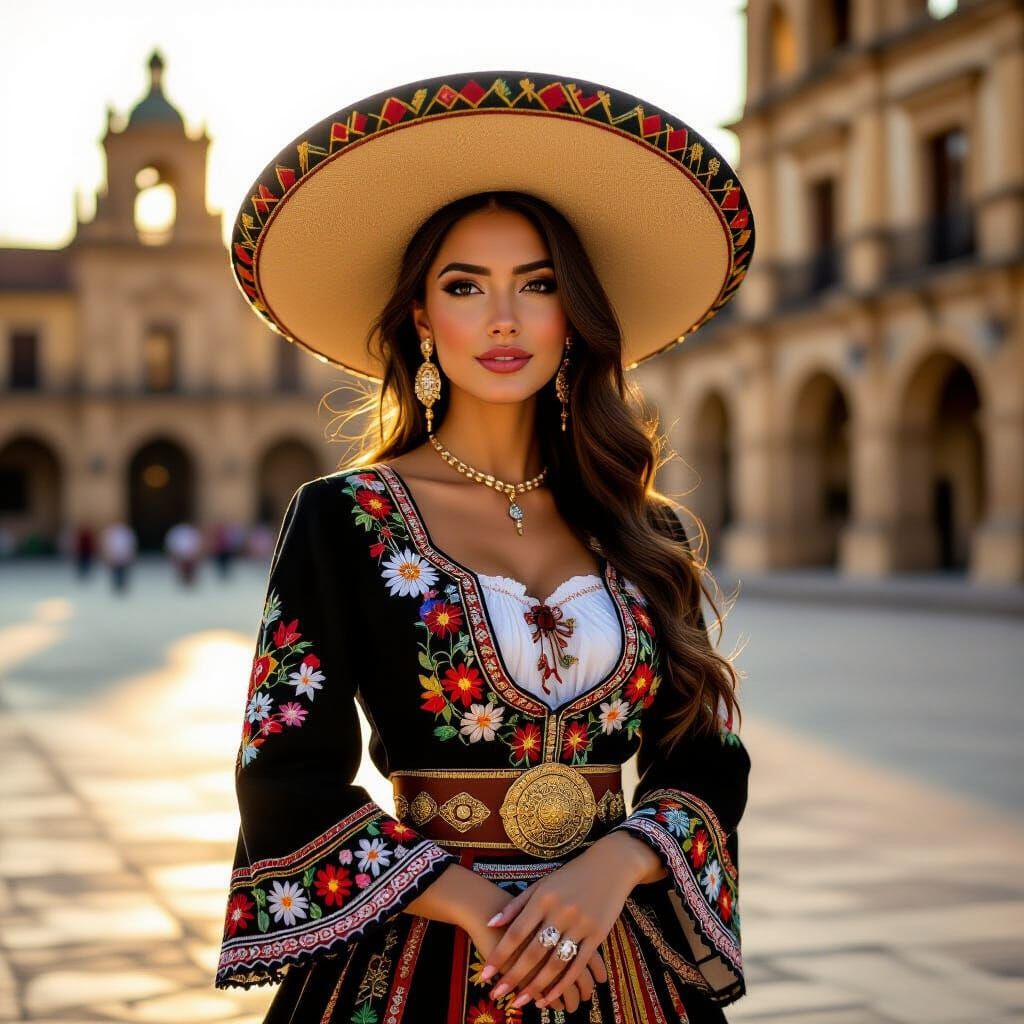 Beautiful Mexican Woman in Traditional Charro Attire
