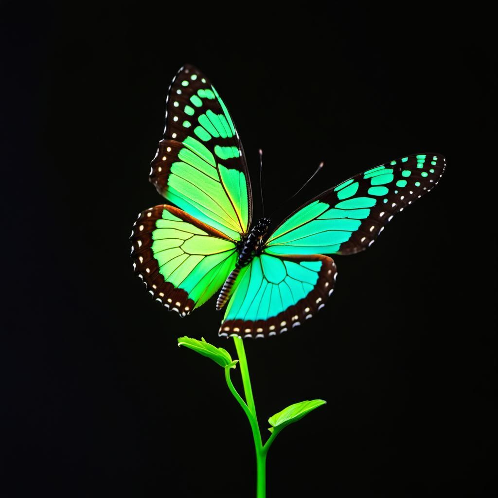 Fluorescent Butterfly on Flower in Vibrant Colors