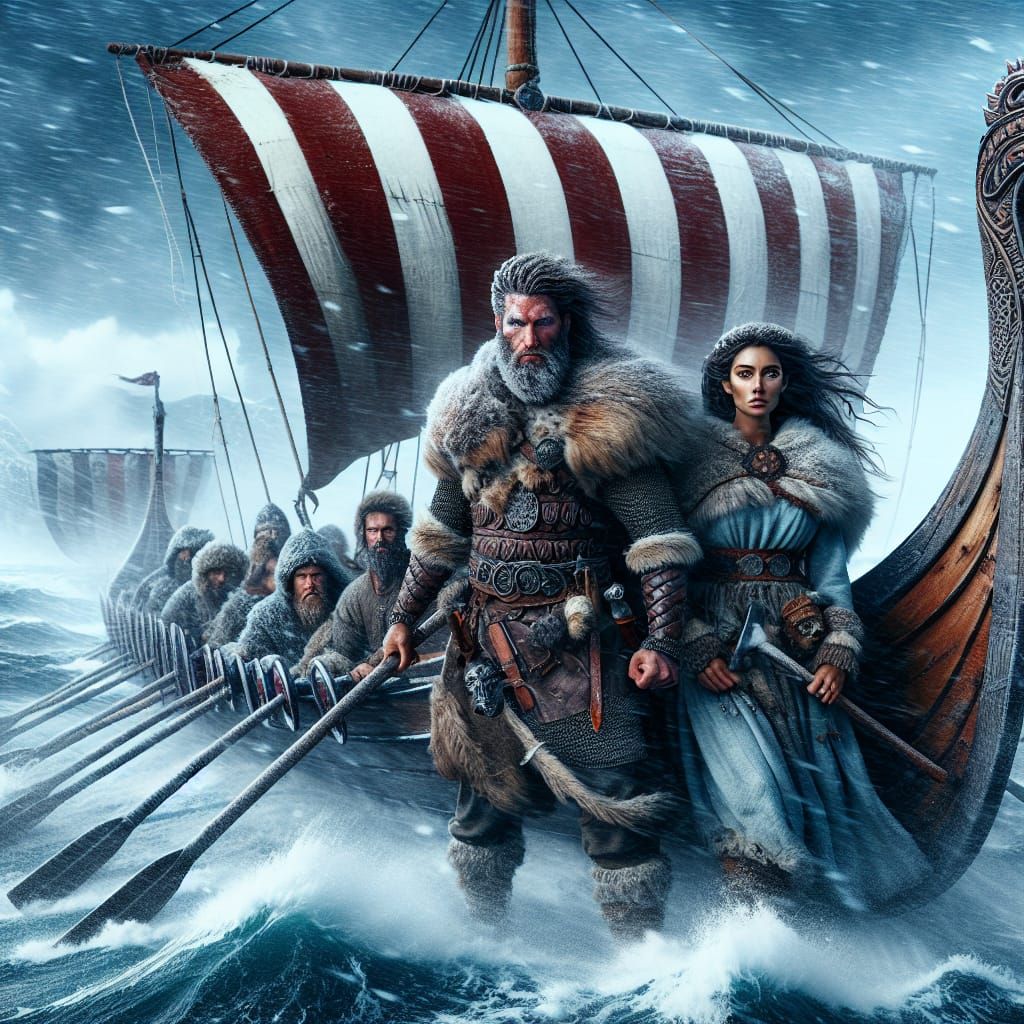 Viking Warrior and Wife Brave Winter Storm