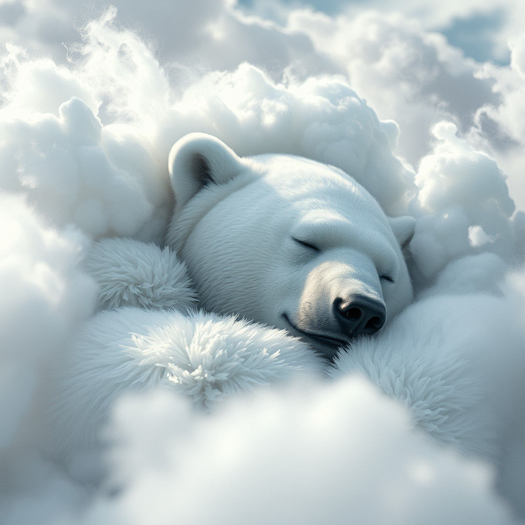 Majestic Sleeping Bear in Dreamlike Cloudscape