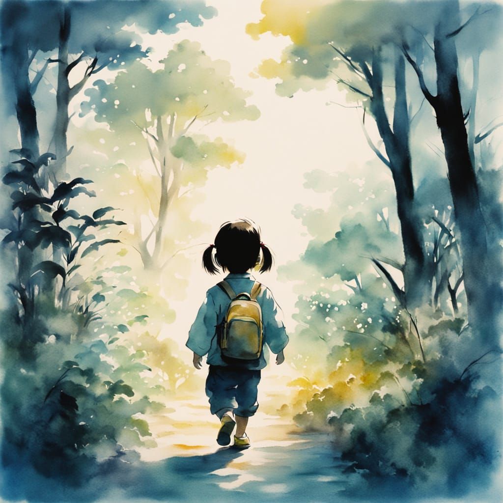 Whimsical Child in Dreamlike Forest with Glowing Flora