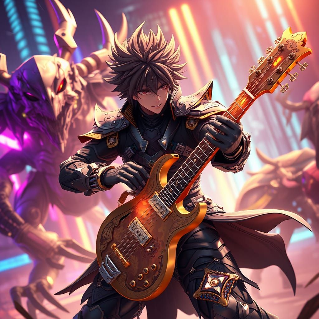 Musician's Epic Battle in a Neon Cyberpunk City