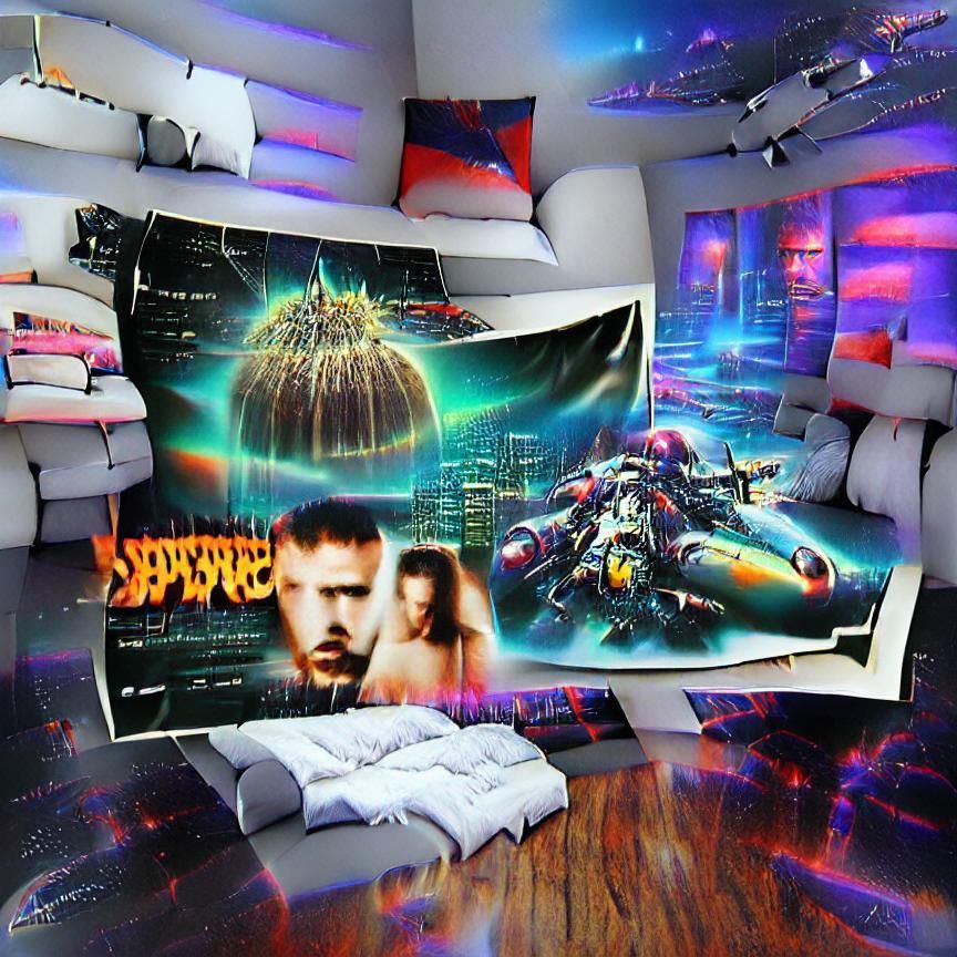 Cyberpunk Spaceship Battle Bedroom Poster in 8k 3D