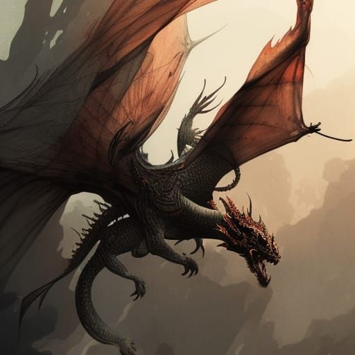 Chinese Tribal Dragon in Ink and Watercolor