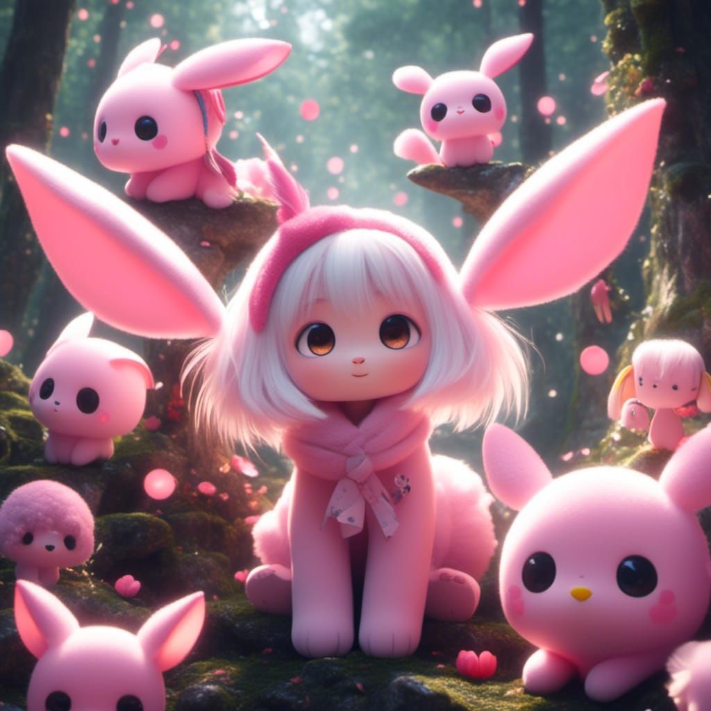 Pink Animal in Magical Forest: Anime Style