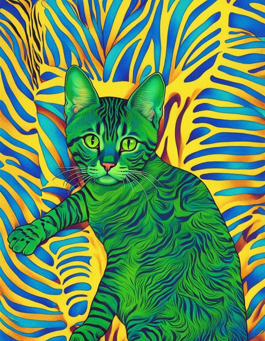 Psychedelic Zebra Bengal Cat in False Color