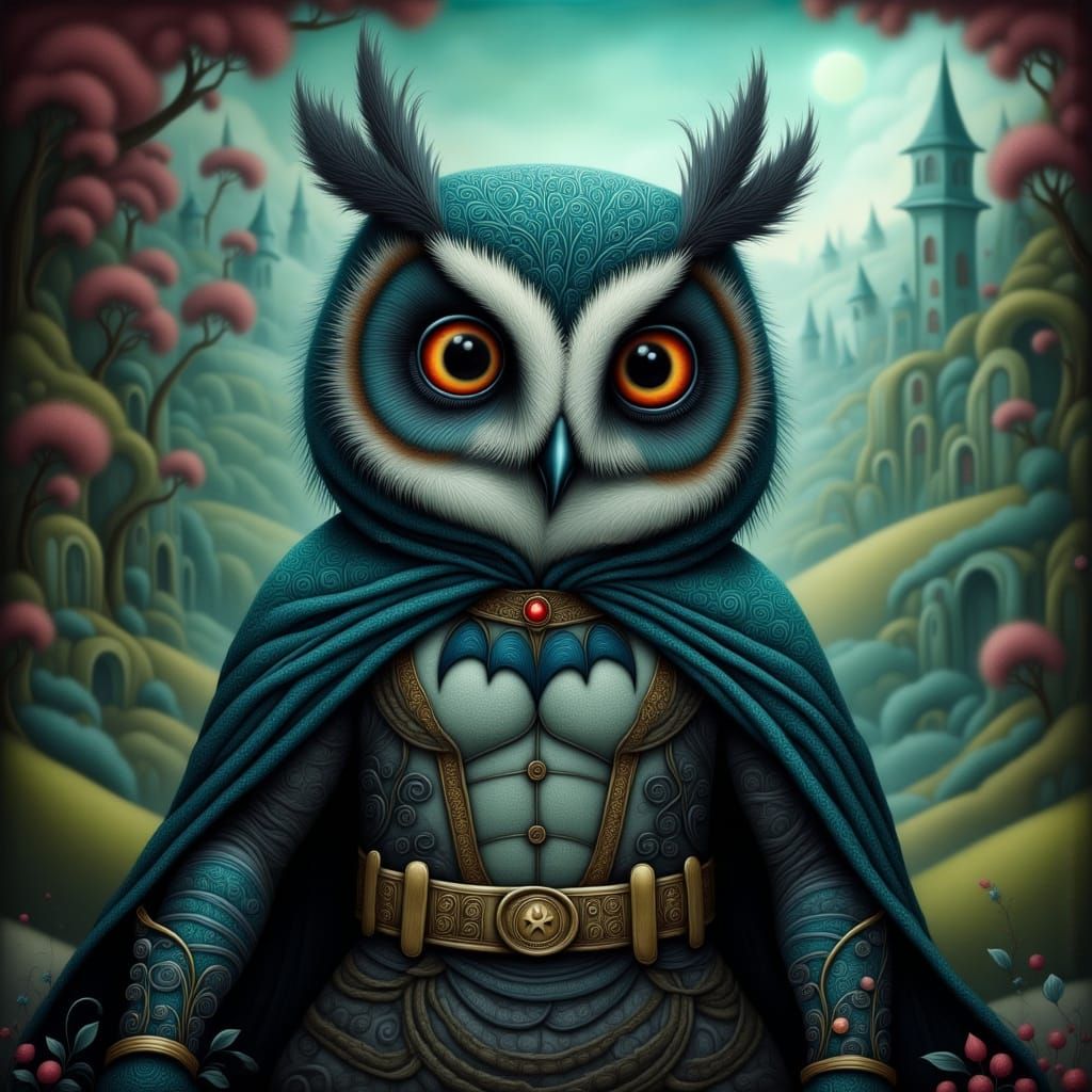 Majestic Barn Owl in Batman Costume