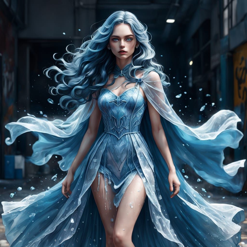 Beautiful Woman with Blue Hair in Graffiti Art Style