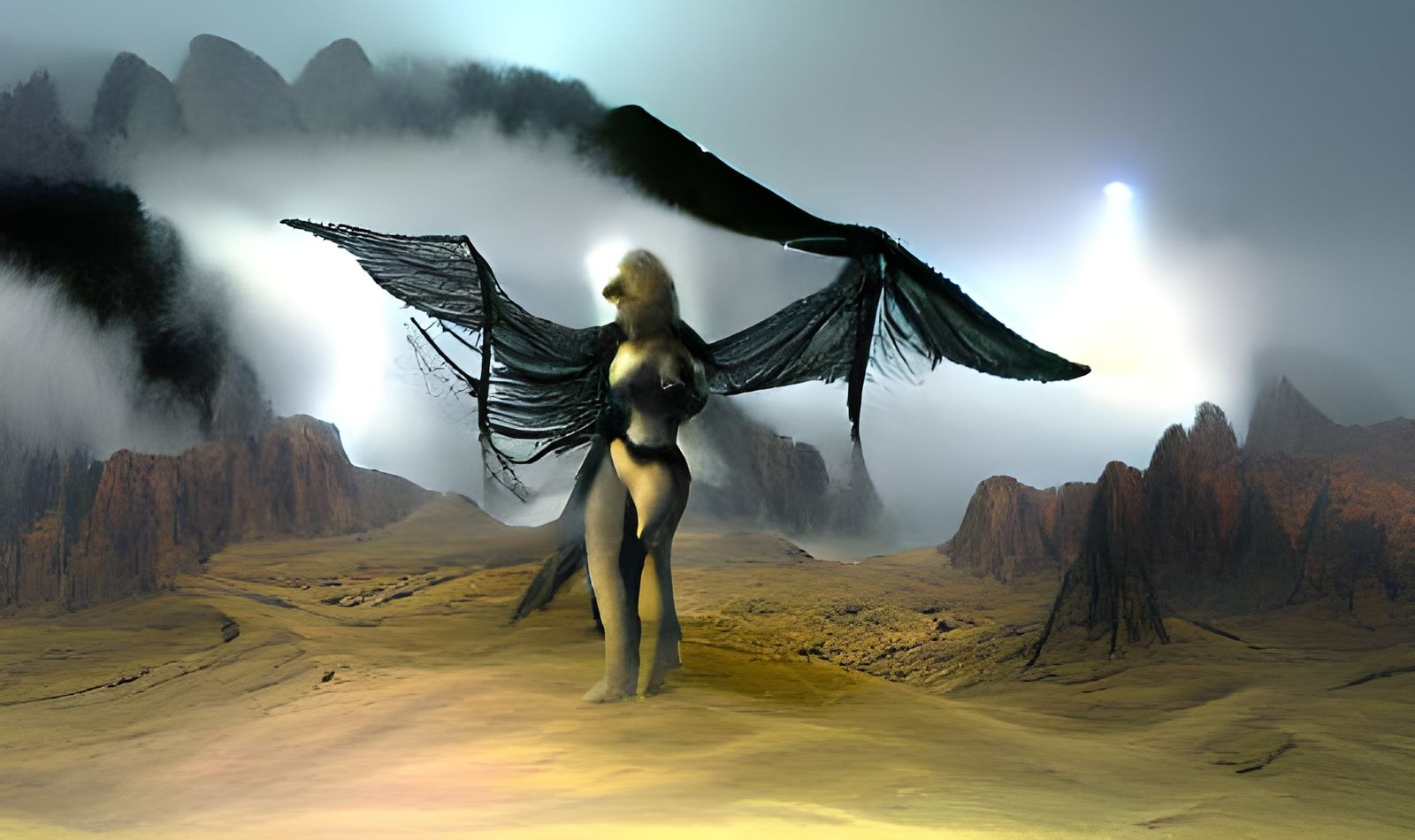 Winged Humanoid in Desert Tempest Painting