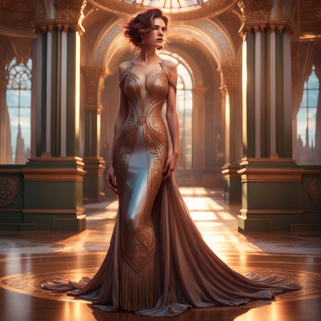 Intricate Copper Beaded Evening Gown Portrait