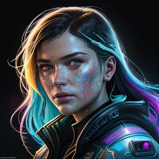 Beautiful Blonde Portrait in Cyberpunk Style